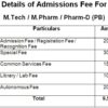 Details of Admission fee for M.Tech--M.Pharm--Pharm-D(Pb)